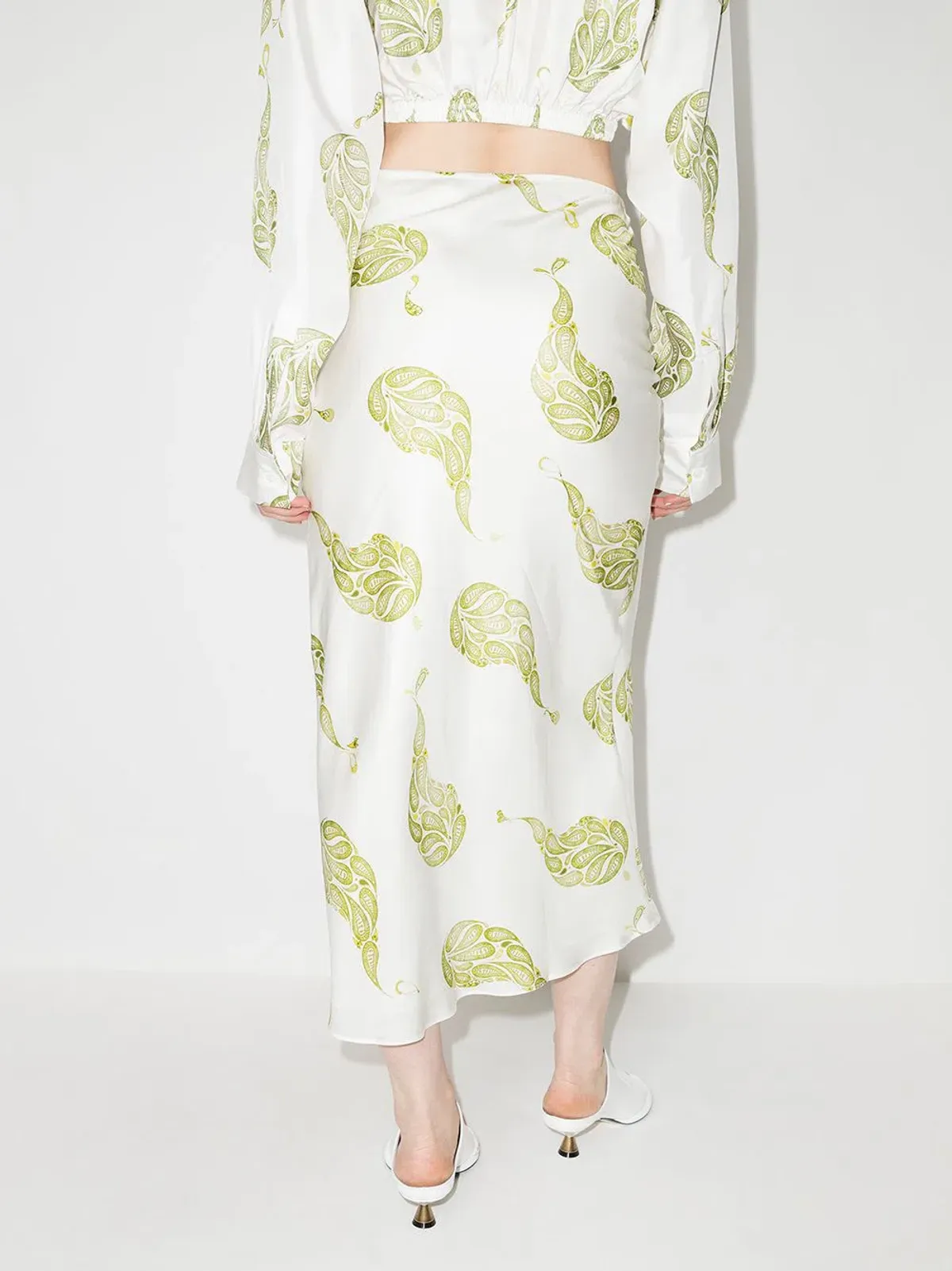Christopher Esber Ruched Paisley Silk Maxi Skirt in Green Size 8 - Image 3