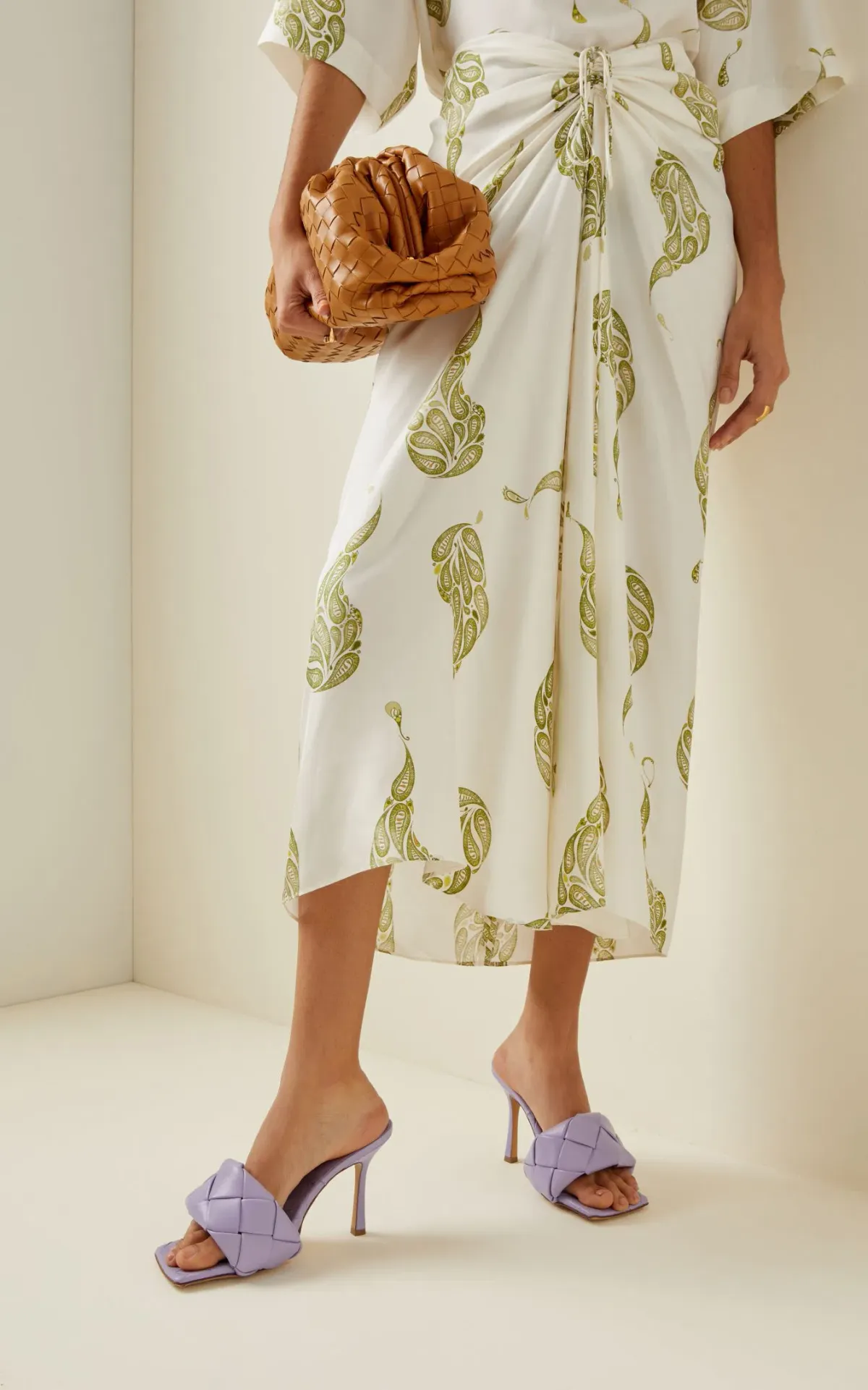 Christopher Esber Ruched Paisley Silk Maxi Skirt in Green Size 8 - Image 2