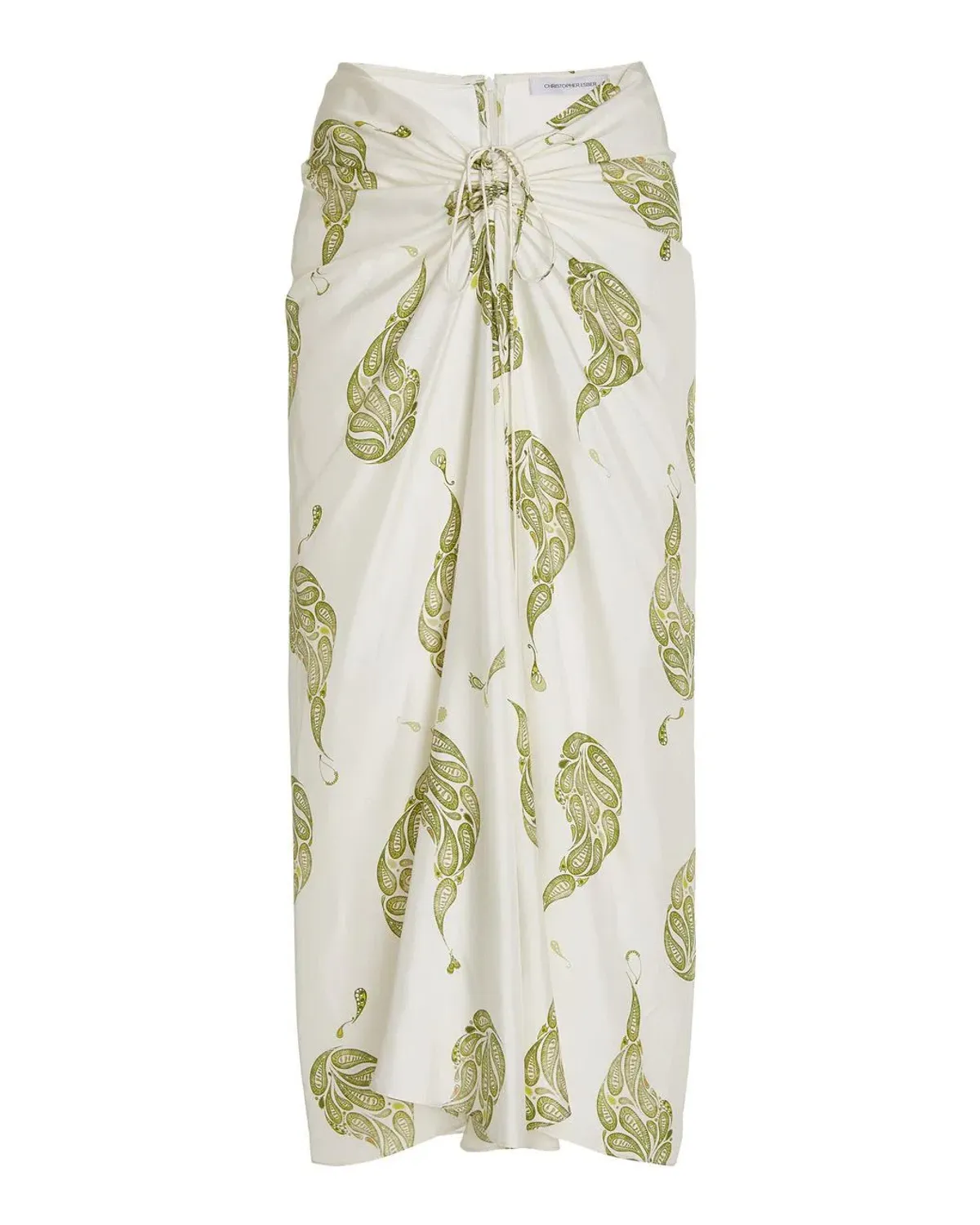 Christopher Esber Ruched Paisley Silk Maxi Skirt in Green Size 8 - Image 5