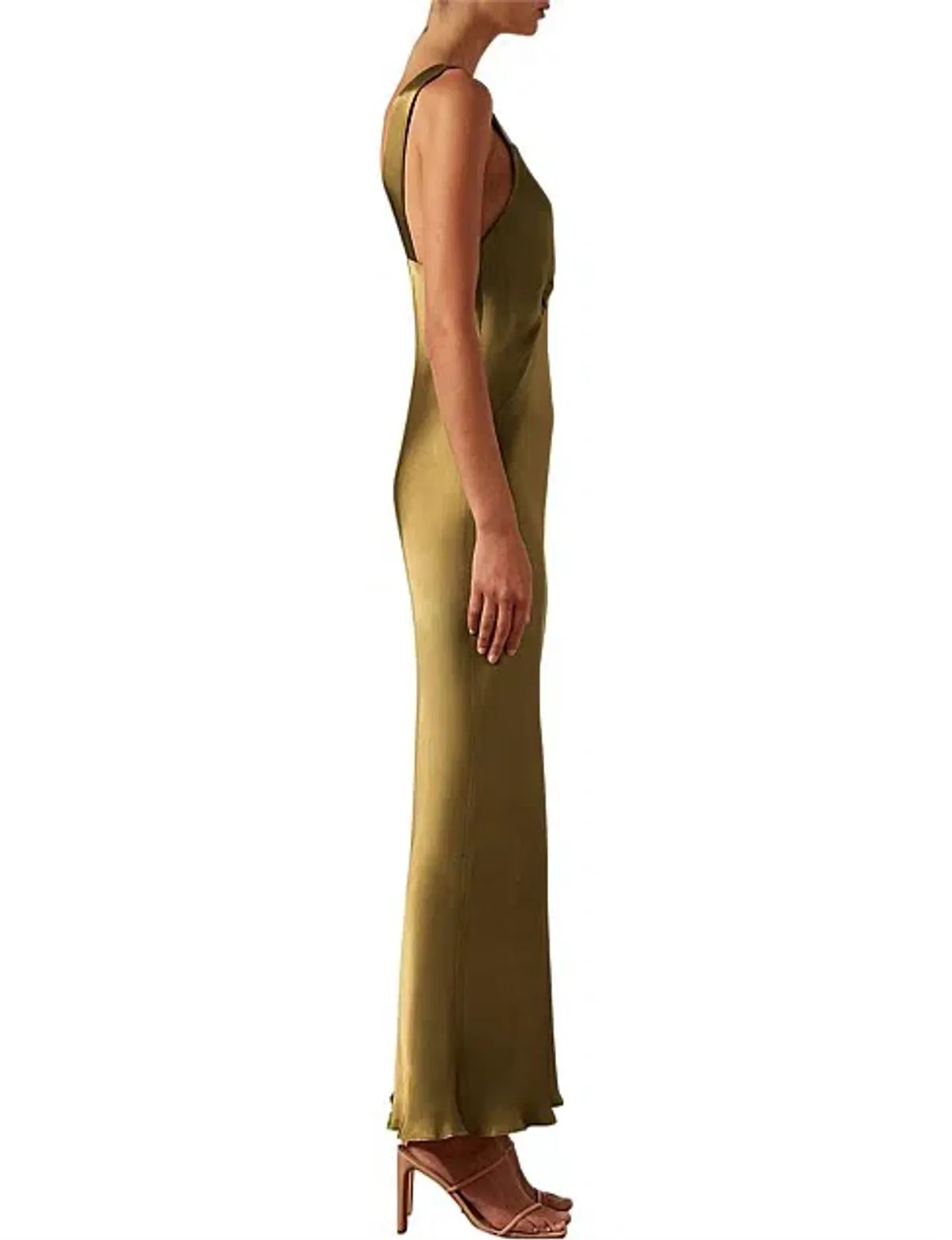 Shona Joy Giorgia Plunged Midi Dress Olive Green Size AU 12 - Image 2