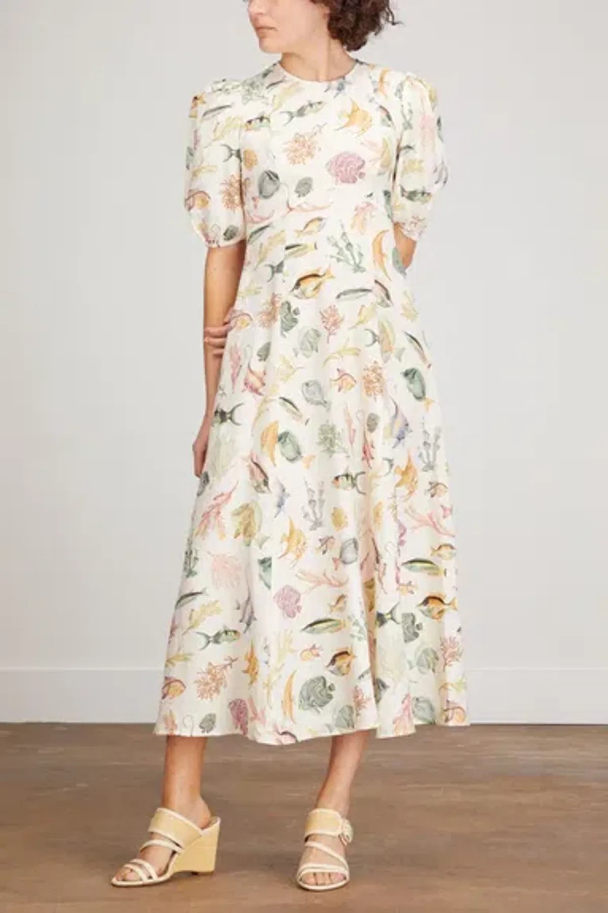Alemais Wanda Linen Midi Dress Fish Underwater Size 10 - Image 3