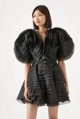 Aje Amour Ruffle Mini Dress Black Size 12 / L for rent on The Volte - image 2