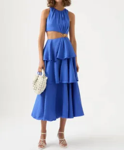 Aje Wave Cut Out Ring Midi Dress Marine Blue Size 6 / XS for rent on The Volte - image 1