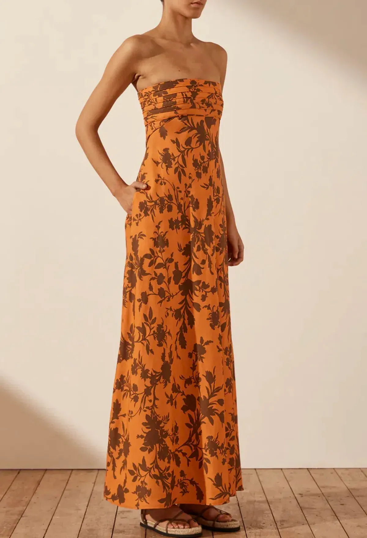 Shona Joy Uli Linen Corded Strapless Maxi Dress Print Size 10 / M - Image 1