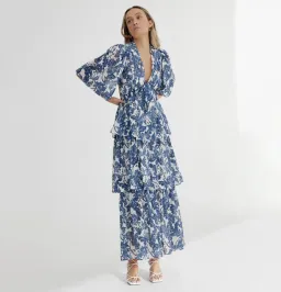 Significant Other Scarlett Maxi Dress Blue White Floral Size 6 for rent on The Volte - image 1