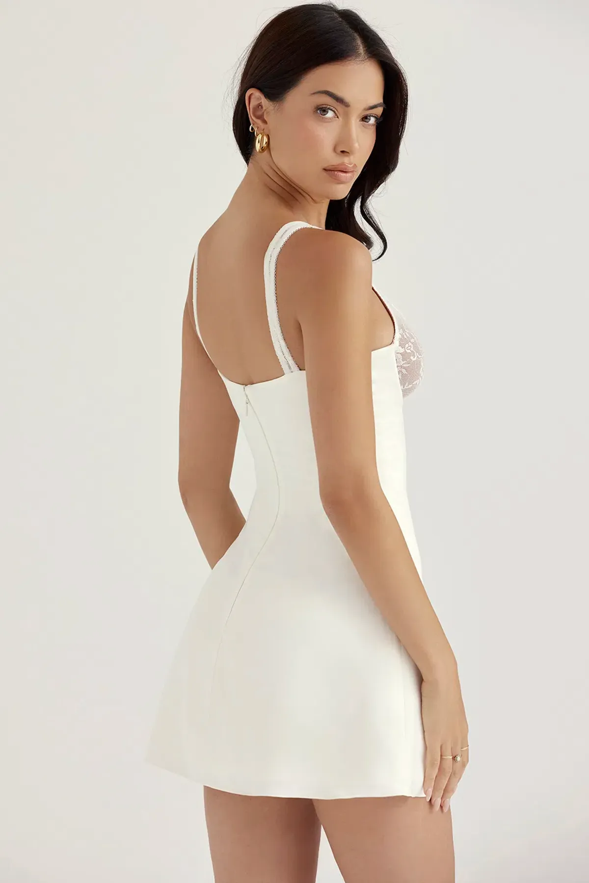 House Of CB Cassandra Satin And Lace Mini Dress Ivory Size 10 - Image 4