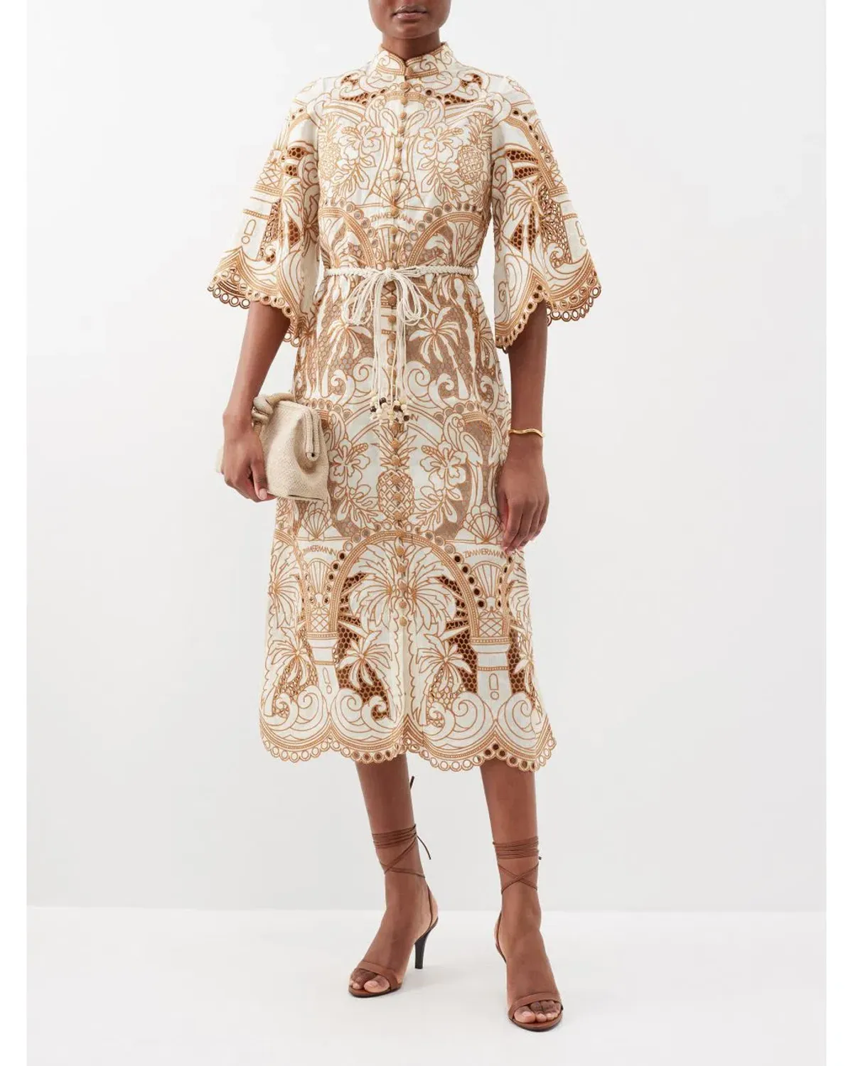 Zimmermann Ginger Embroidered Shirt Dress Ivory/Tan Size 0P/Au 6 - Image 1