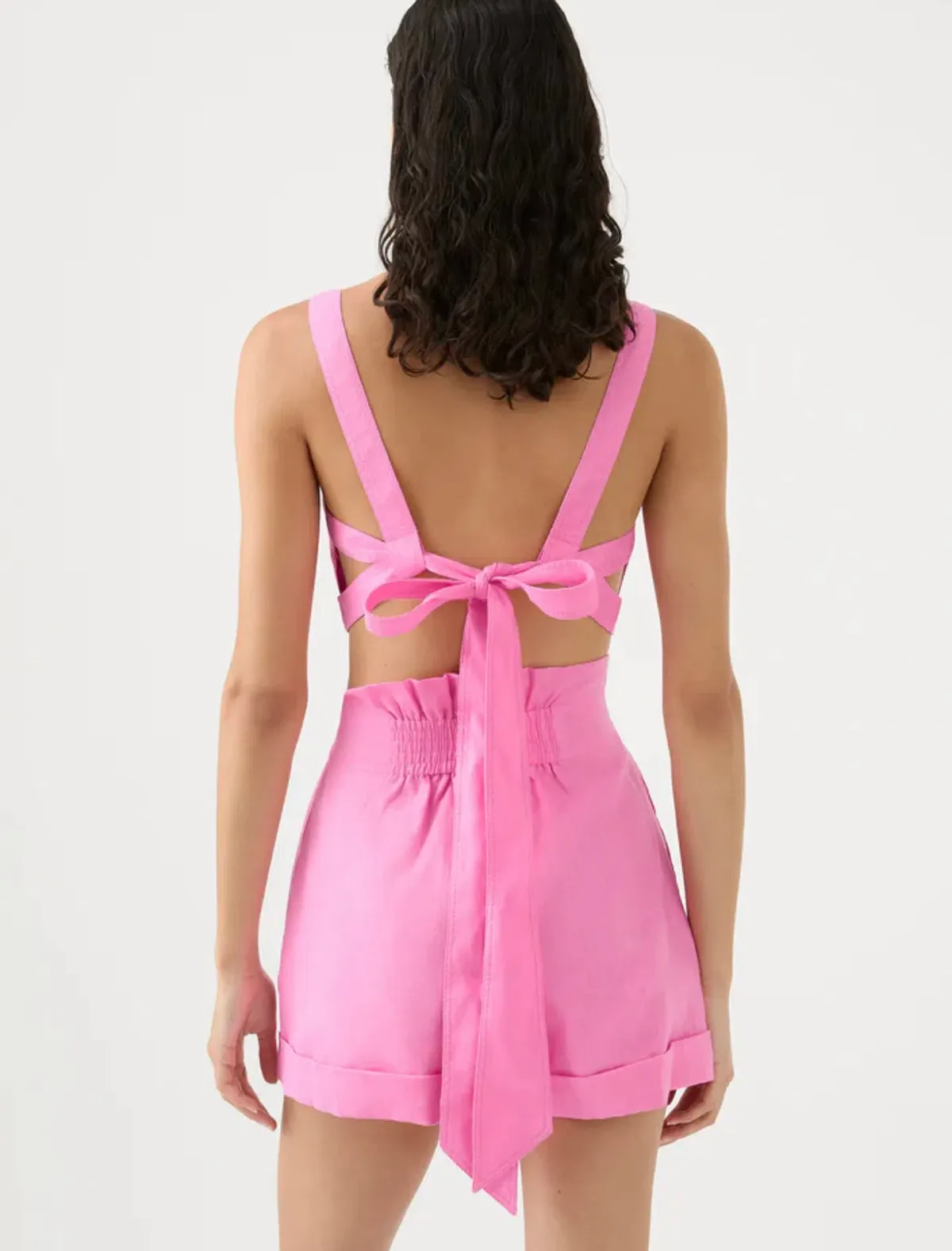 Aje Paper Bag Shorts & Tie Back Top Two Piece Set in Pink Size 6 - Image 4