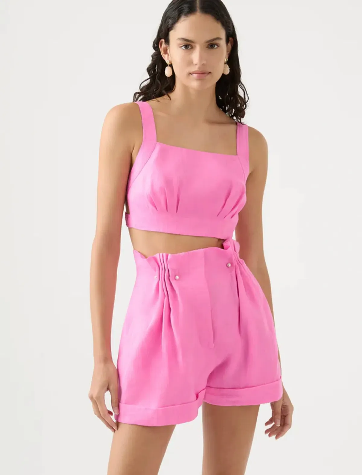 Aje Paper Bag Shorts & Tie Back Top Two Piece Set in Pink Size 6 - Image 2