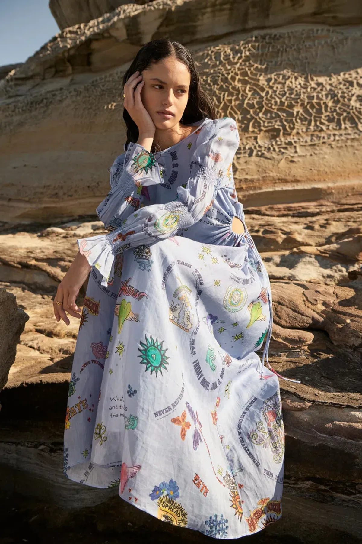 Kate Ford Caracus Cut Out Gown Multi Print Size 10 - Image 5