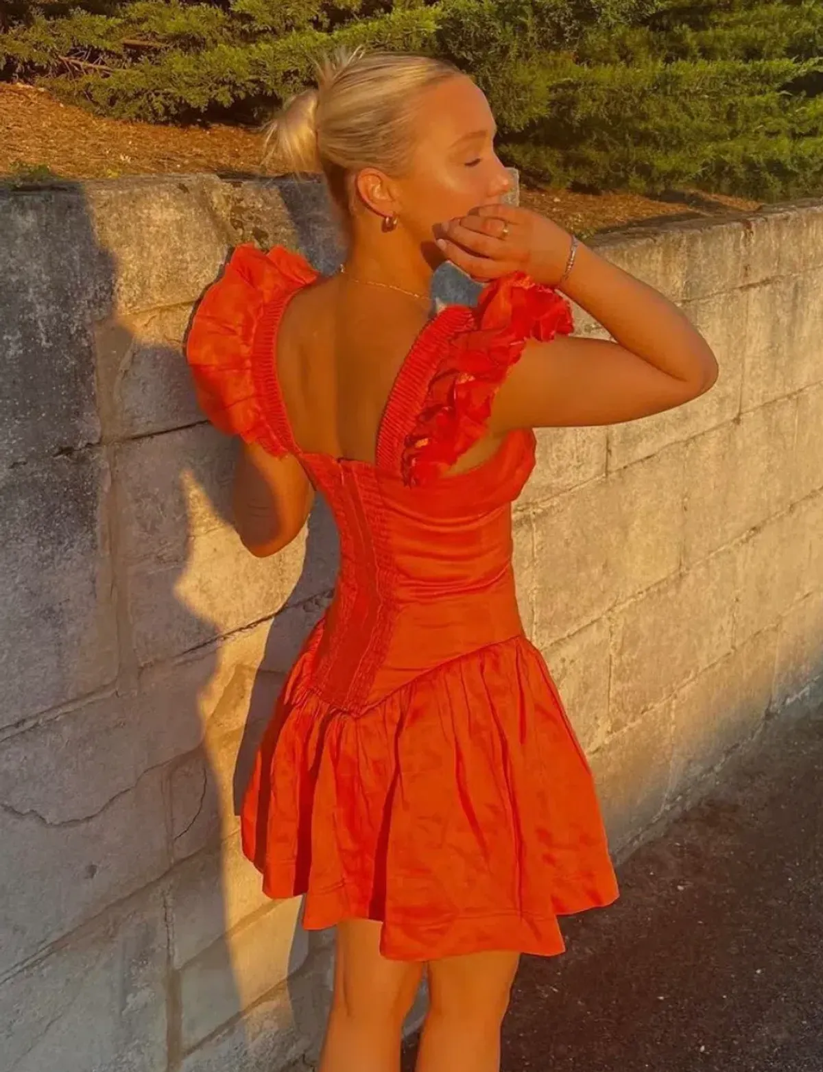 Aje Simone Frill Sleeve Mini Dress Orange Size 8 - Image 4