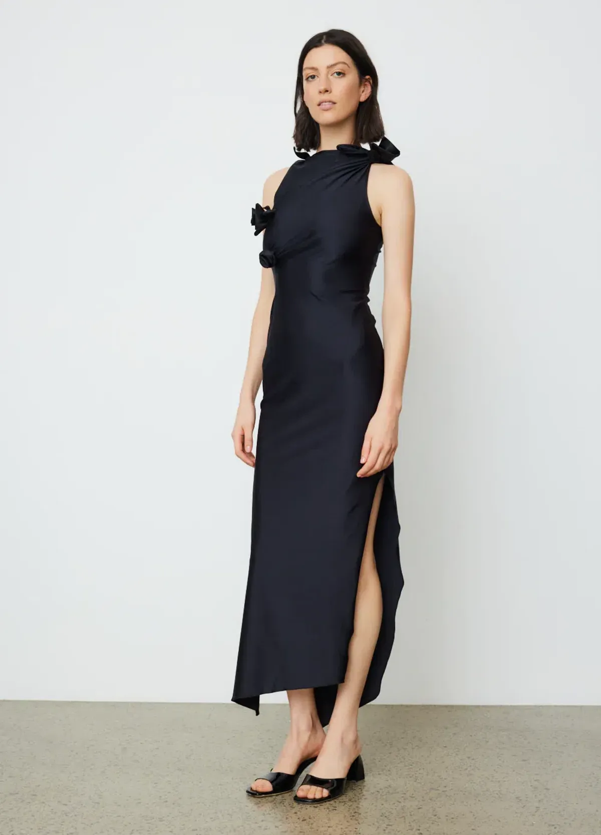 Coperni Asymmetric Flower Gown Floor Length Black Size L/Au 10 - Image 2