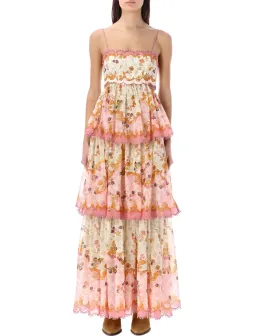 Zimmermann Laurel Frill Midi Dress Floral Cream Size 0 / AU 8 for rent on The Volte - image 1