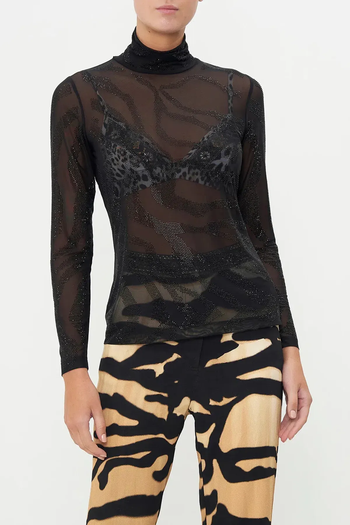 Camilla Jersey Turtleneck Tame My Tiger Black with Camilla Cool For Cats Soft Bra & Camilla Full Length Flared Pant Tame My Tiger (L / AU14) - Image 2