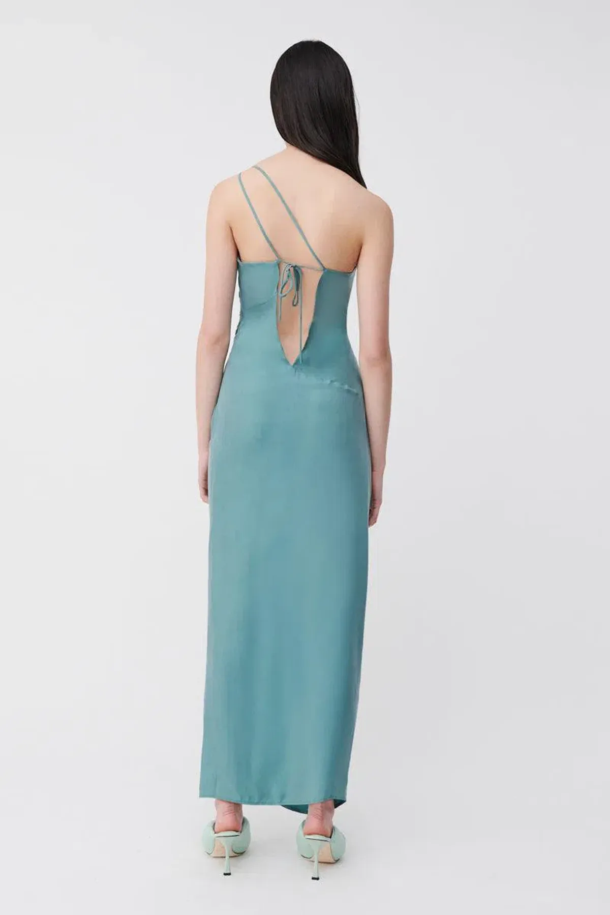 Suboo Andy Asymmetric Ruched Slip Dress Seafoam Size XS/AU 6 - Image 3
