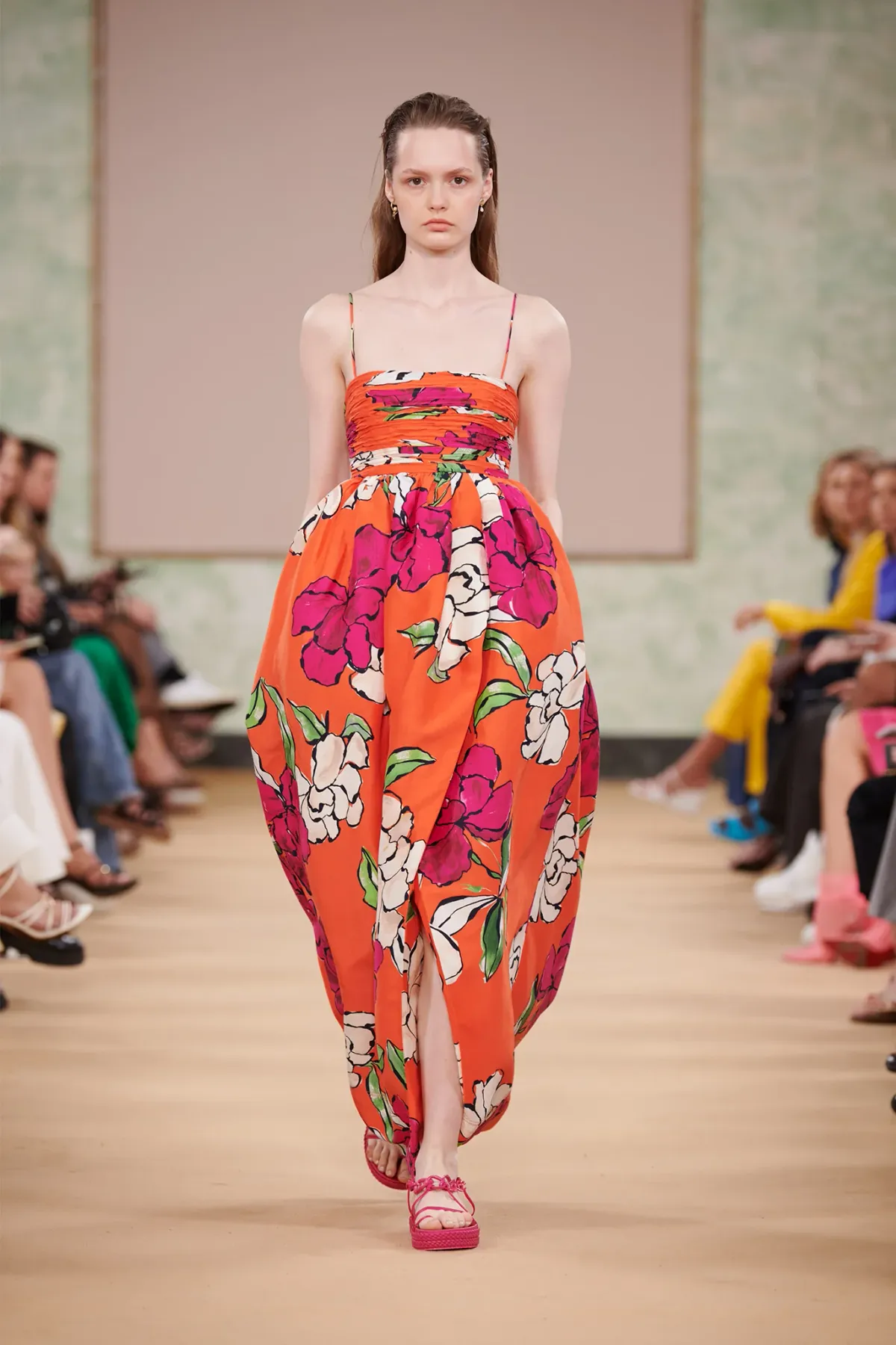 Aje Monument Tulip Vivid Camellia Maxi Dress Orange Floral Linen Size AU 6 - Image 2