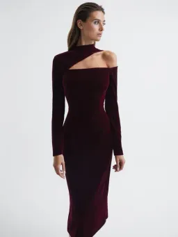 Reiss Tatiana Velvet Cut-out Shoulder Dress Black Size AU 6 for rent on The Volte - image 2