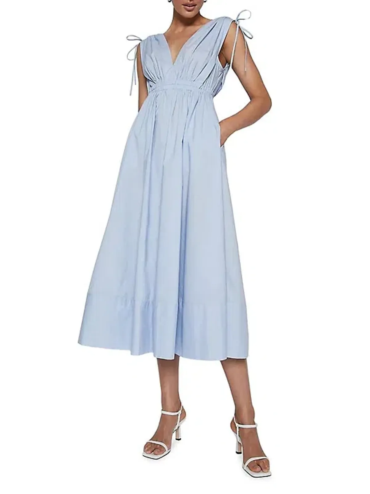 Scanlan Theodore Parachute Cotton Drawstring Midi Dress Light Tinted Blue Size 10 - Image 1