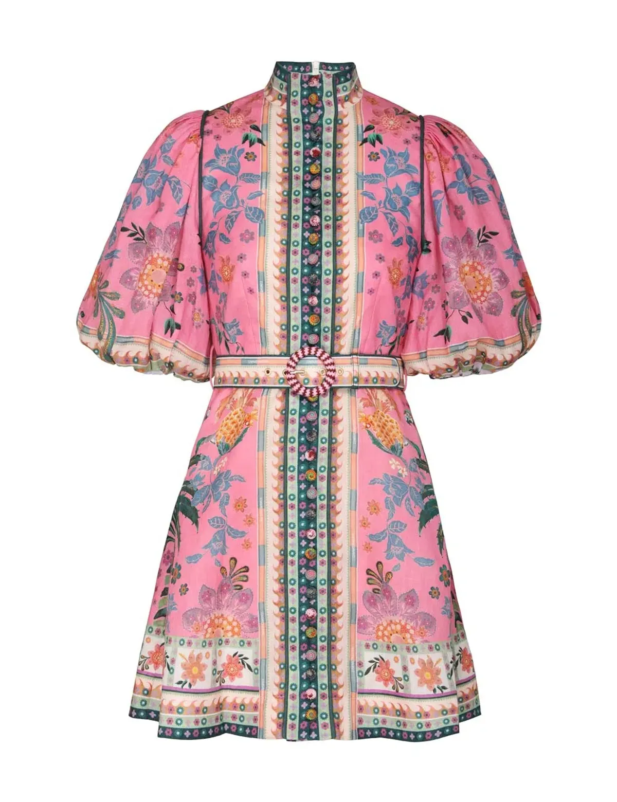 Zimmermann Ginger Buttoned Mini Dress Pink Multi Size 1 / Au 10 - Image 4