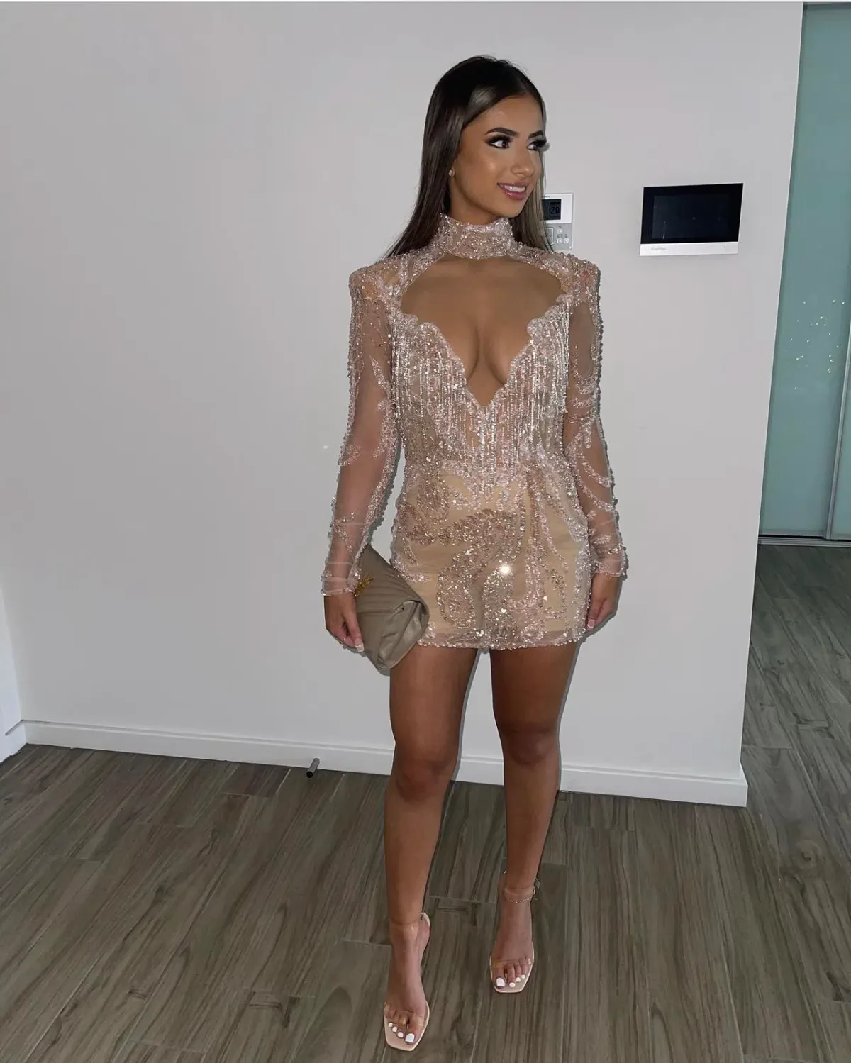 Albina Dyla Gold Couture Rose Gold Beaded Mini Dress Size AU 8 - Image 5