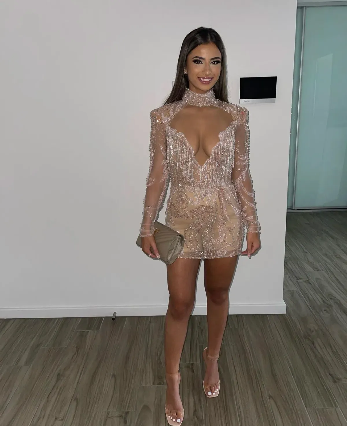 Albina Dyla Gold Couture Rose Gold Beaded Mini Dress Size AU 8 - Image 4