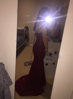 silver fishtail chantilly lace gown deep red for rent on The Volte - image 3