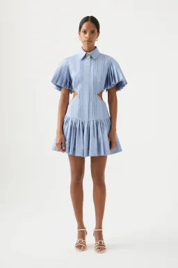 Aje Mythos Pearl Waist Mini Dress Steel Blue Size 8 for rent on The Volte - image 1