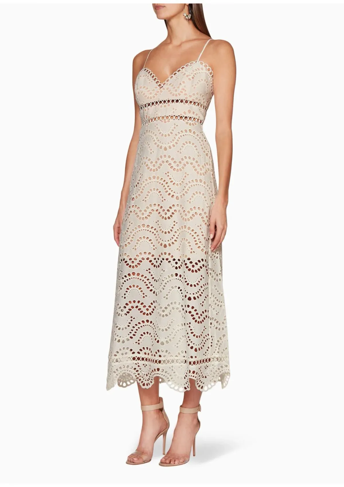 Zimmermann Jaya Wave Bodice Midi Dress Neutral Ivory Size 8 - Image 1