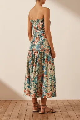 Shona Joy Mahalo Linen Strapless Midi Dress Print Size 8 / S for rent on The Volte - image 3