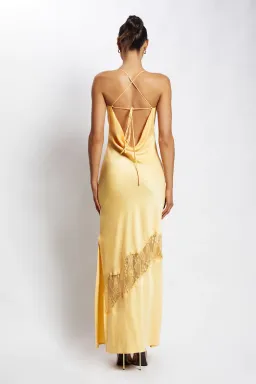 Meshki Chandra Lace Detail Satin Maxi Dress Lemon Size 14 for rent on The Volte - image 3