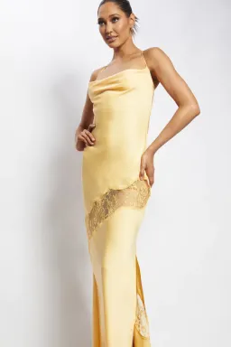 Meshki Chandra Lace Detail Satin Maxi Dress Lemon Size 14 for rent on The Volte - image 5