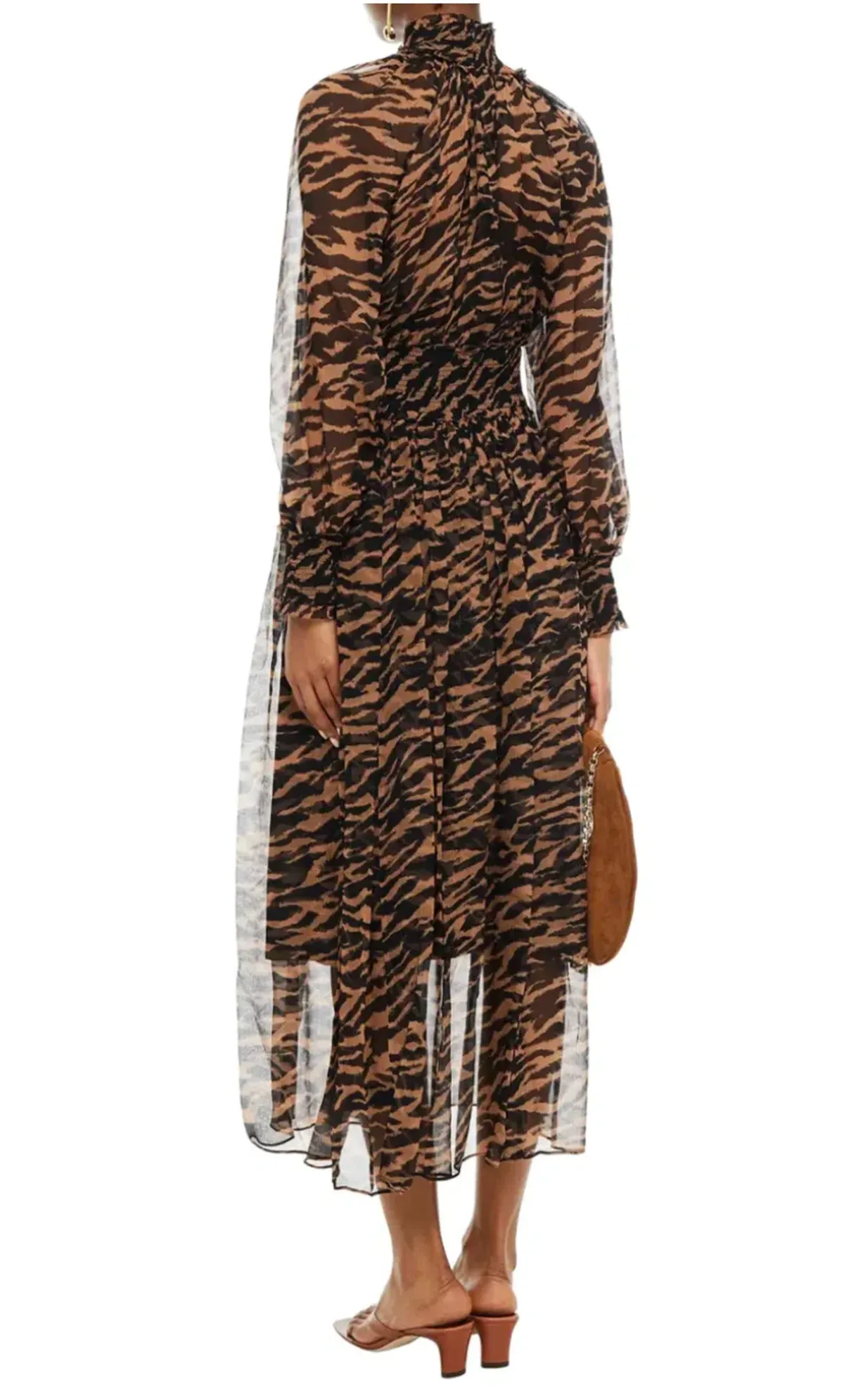 Zimmermann Wavelength Shirred Midi Dress Animal Print Size 0/ AU 8 - Image 2