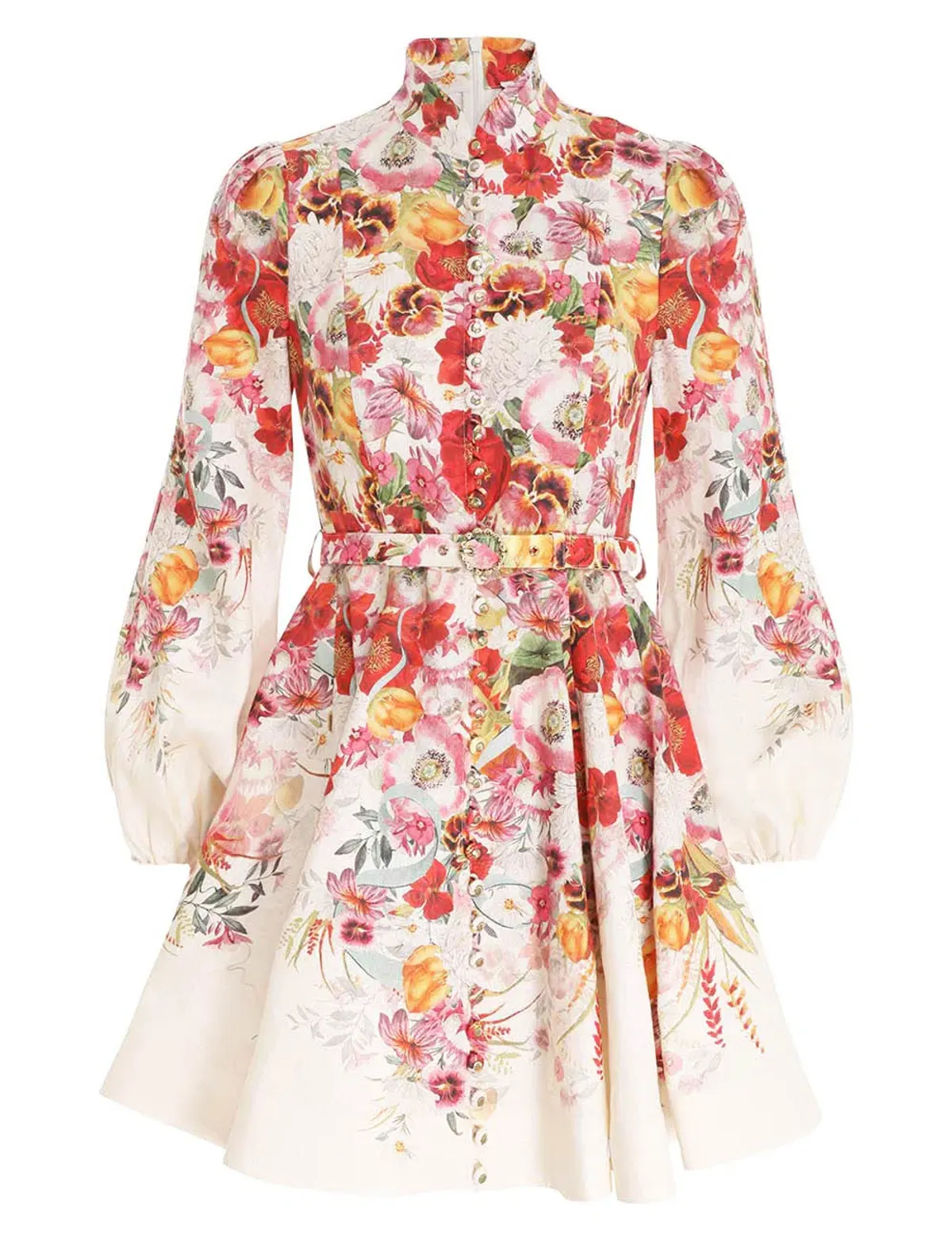 Zimmermann Wonderland Buttoned Mini Elka Poppy Dress Ivory Size AU 8-10  - Image 4