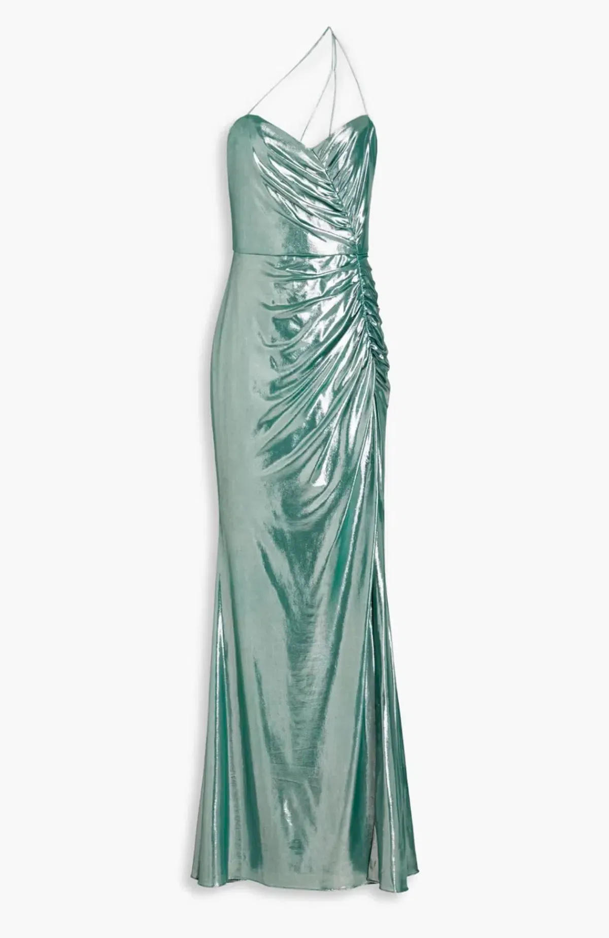 Marchesa Notte One-Shoulder Ruched Metallic Stretch-Jersey Gown Metallic Green Size 10 - Image 3