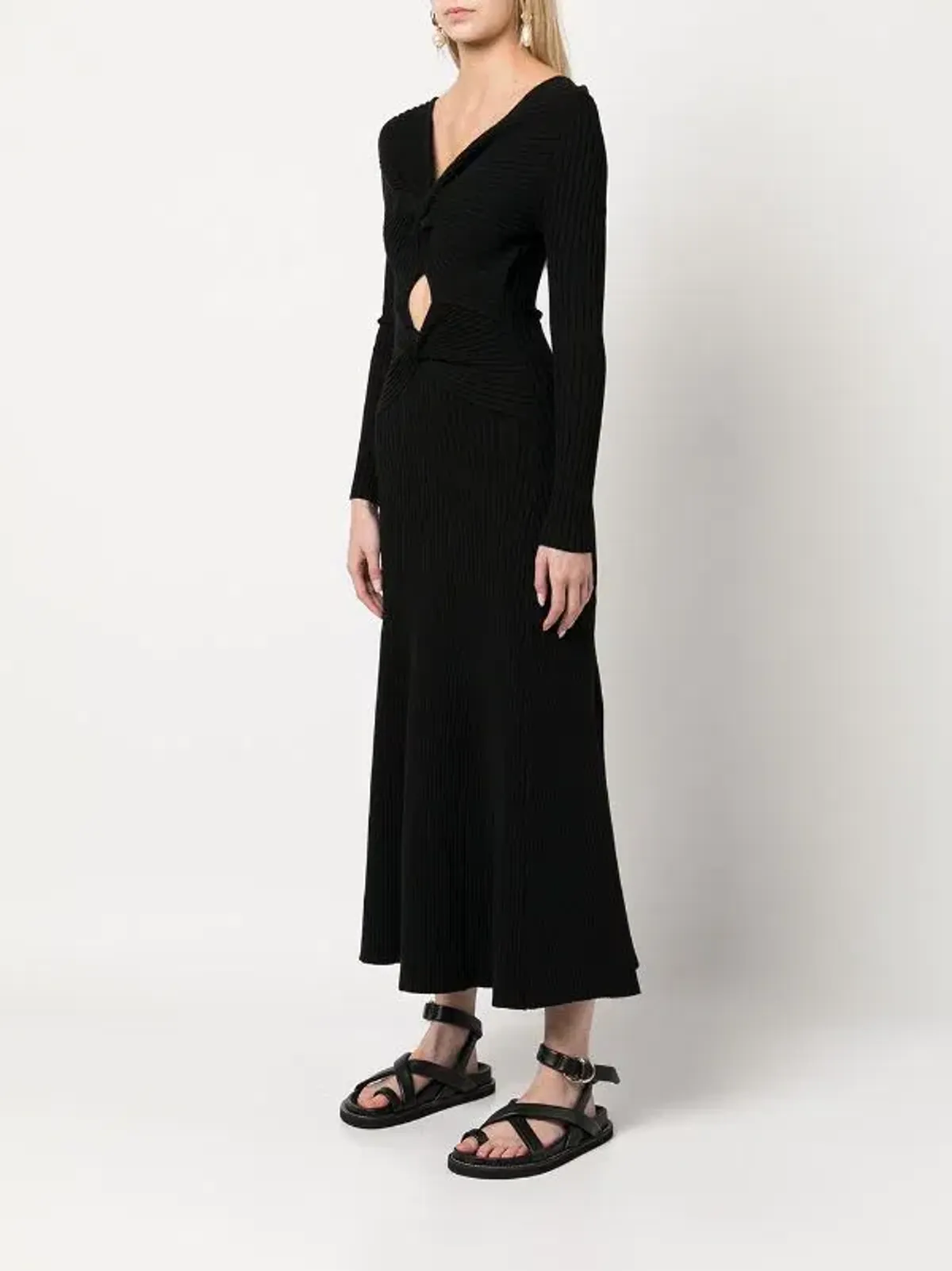 Anna Quan Paige Ribbed Cut-Out Longsleeve Midi Maxi Dress Black Size 6 - Image 3