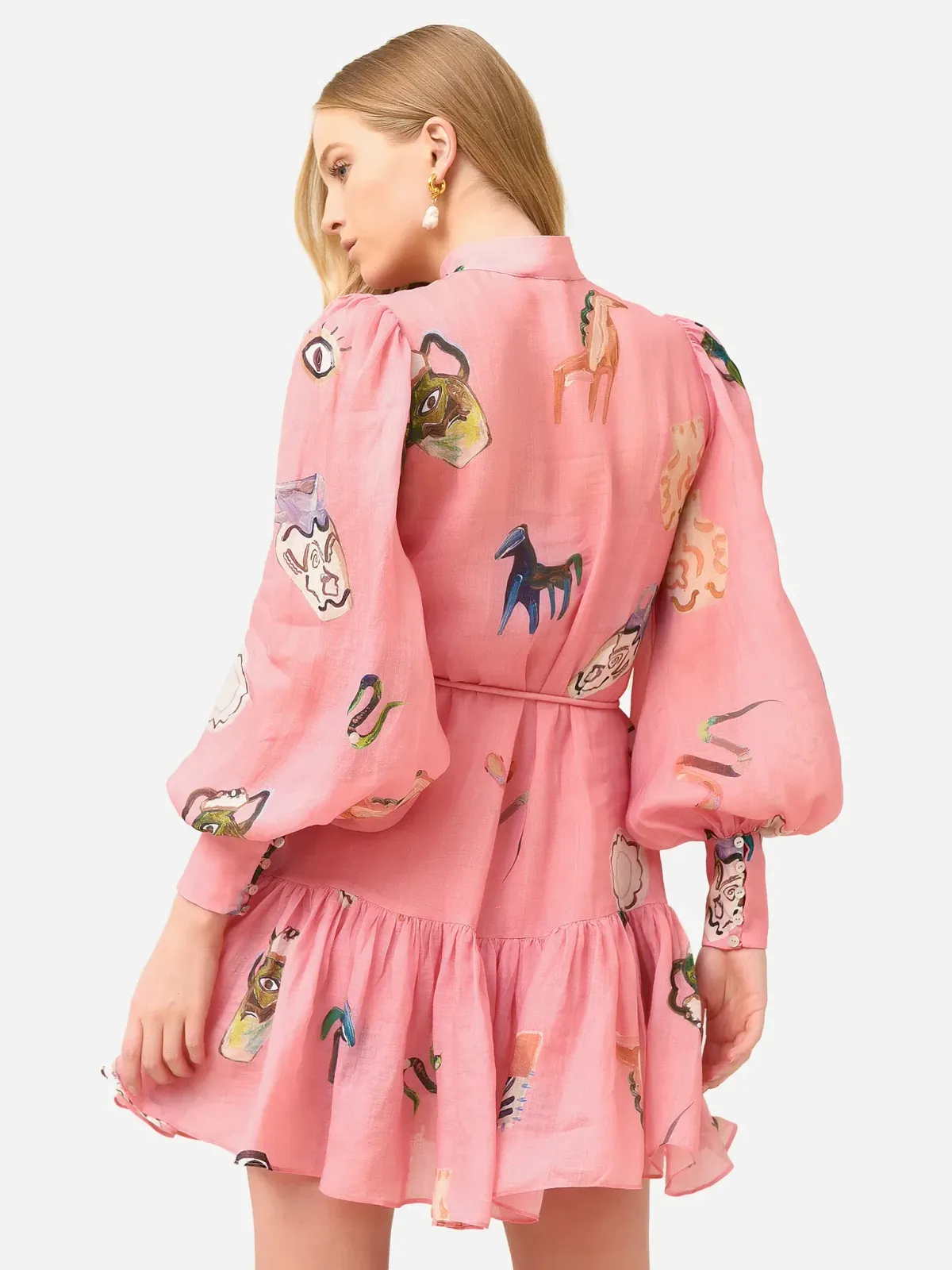 Alemais Cleo Smock Mini Dress Pink Size 8 AU - Image 3