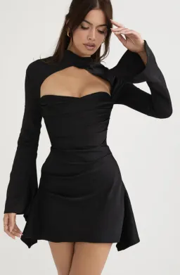 House Of CB Toira Draped Corset Mini Dress Black Size 8 for rent on The Volte - image 2
