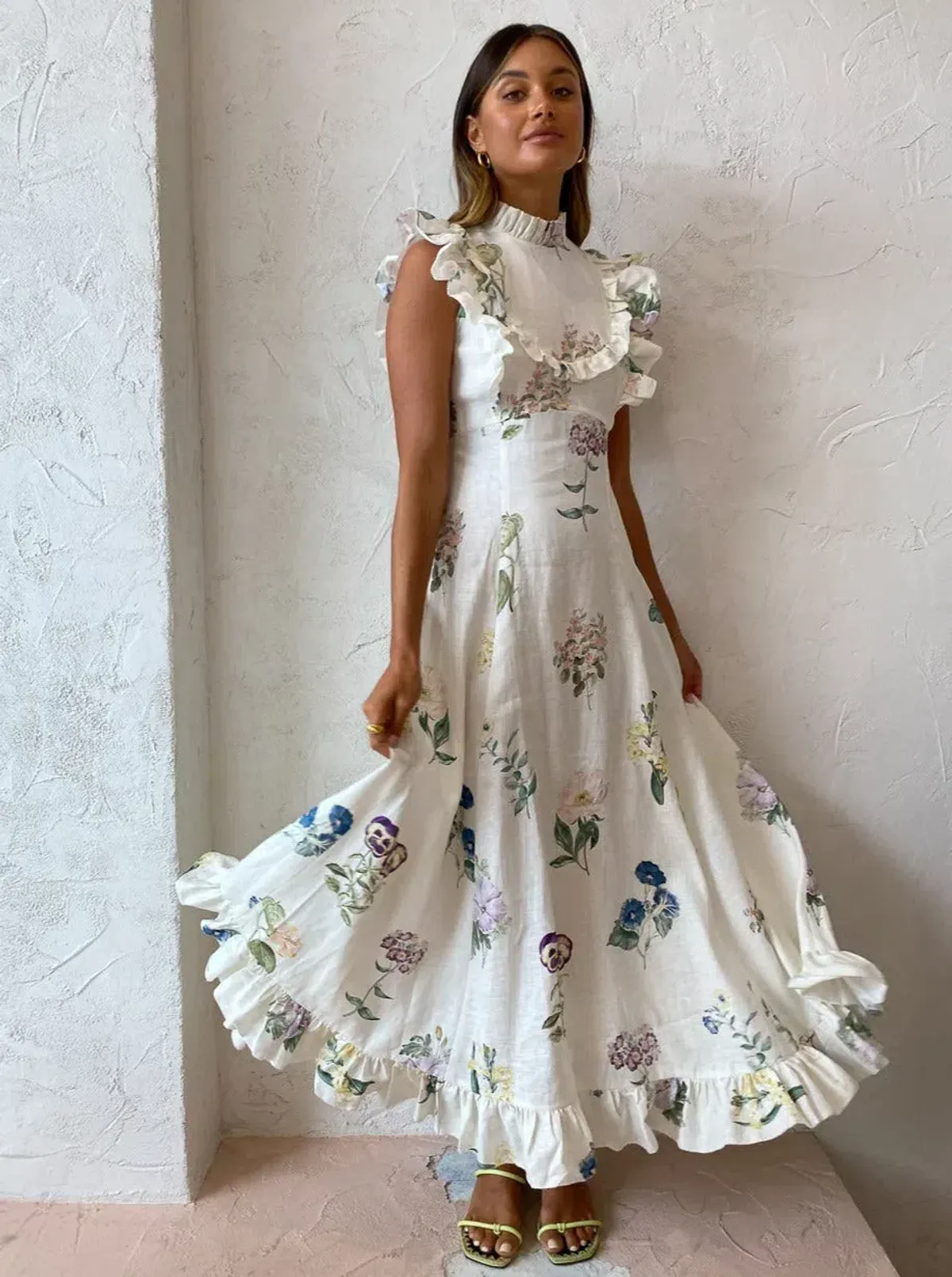 Alemais Jules Floral Midi Maxi Antique Dress White Size 10 - Image 1