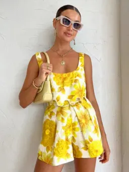 Alemais Sonny Sculpt Crop Top and Shorts Mini Set Floral Lemon Size 8 for rent on The Volte - image 1