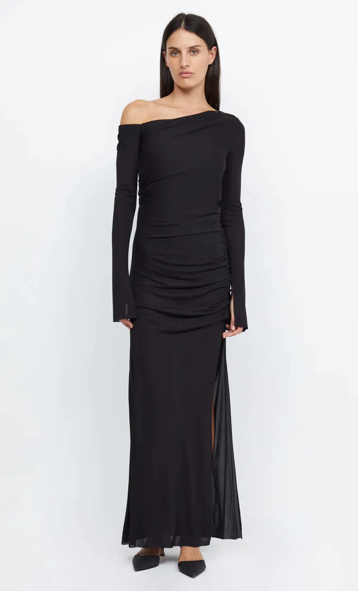 Bec & Bridge Monette Asym Asymmetrical Long Sleeve Maxi Dress In Black Size AU 10 - Image 1