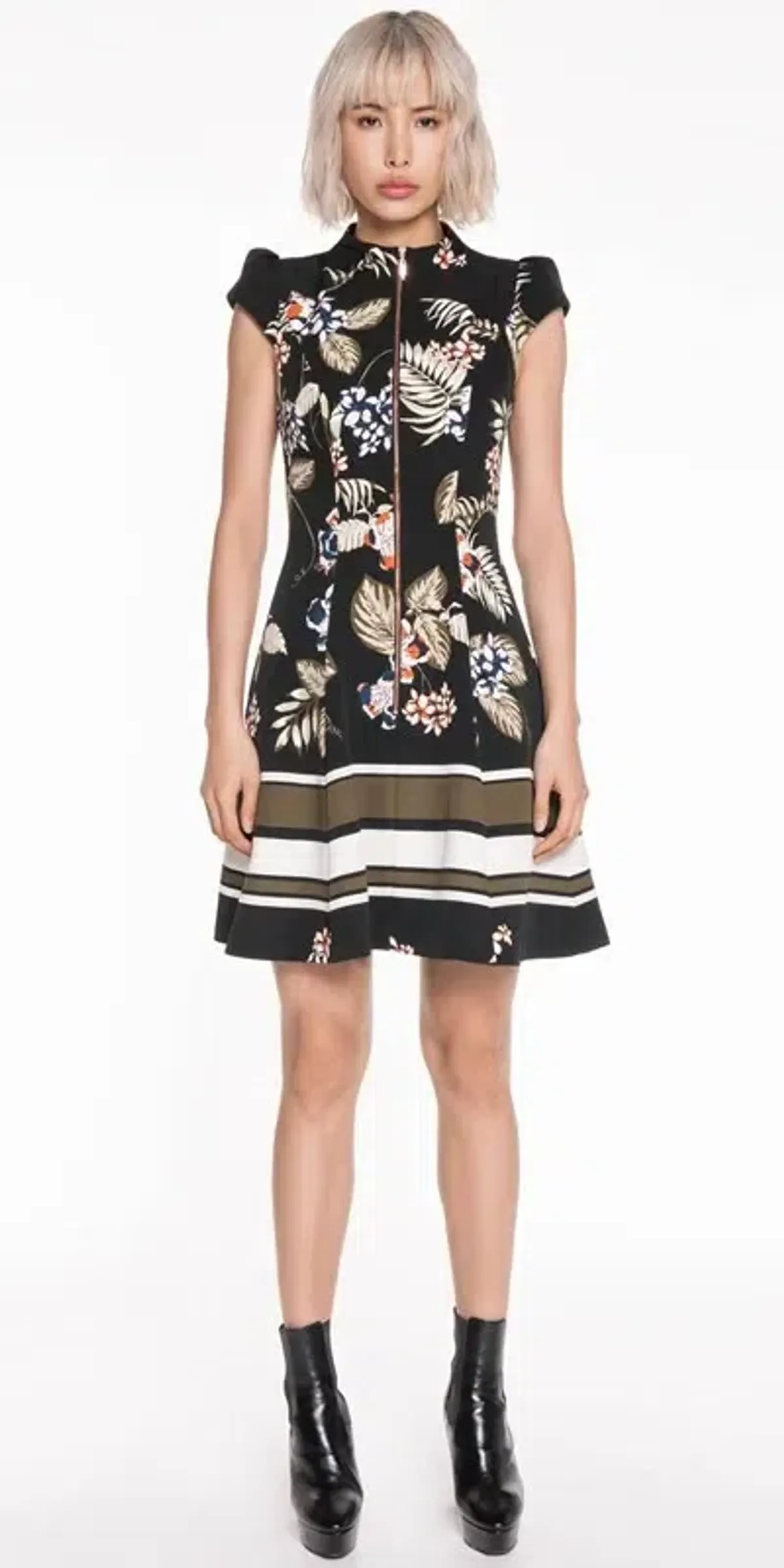 Cue Palm Leaf Zip Front Dress Black Size AU 10 - Image 1