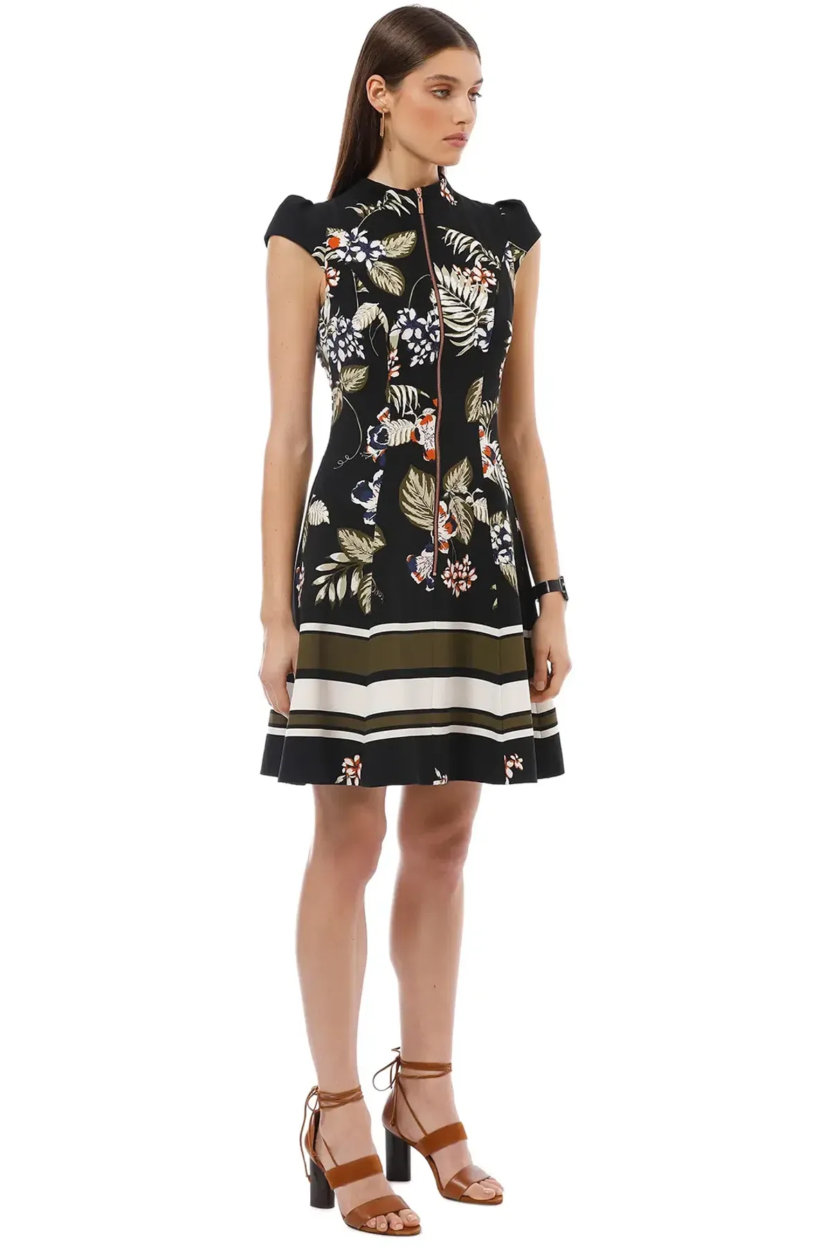 Cue Palm Leaf Zip Front Dress Black Size AU 10 - Image 5