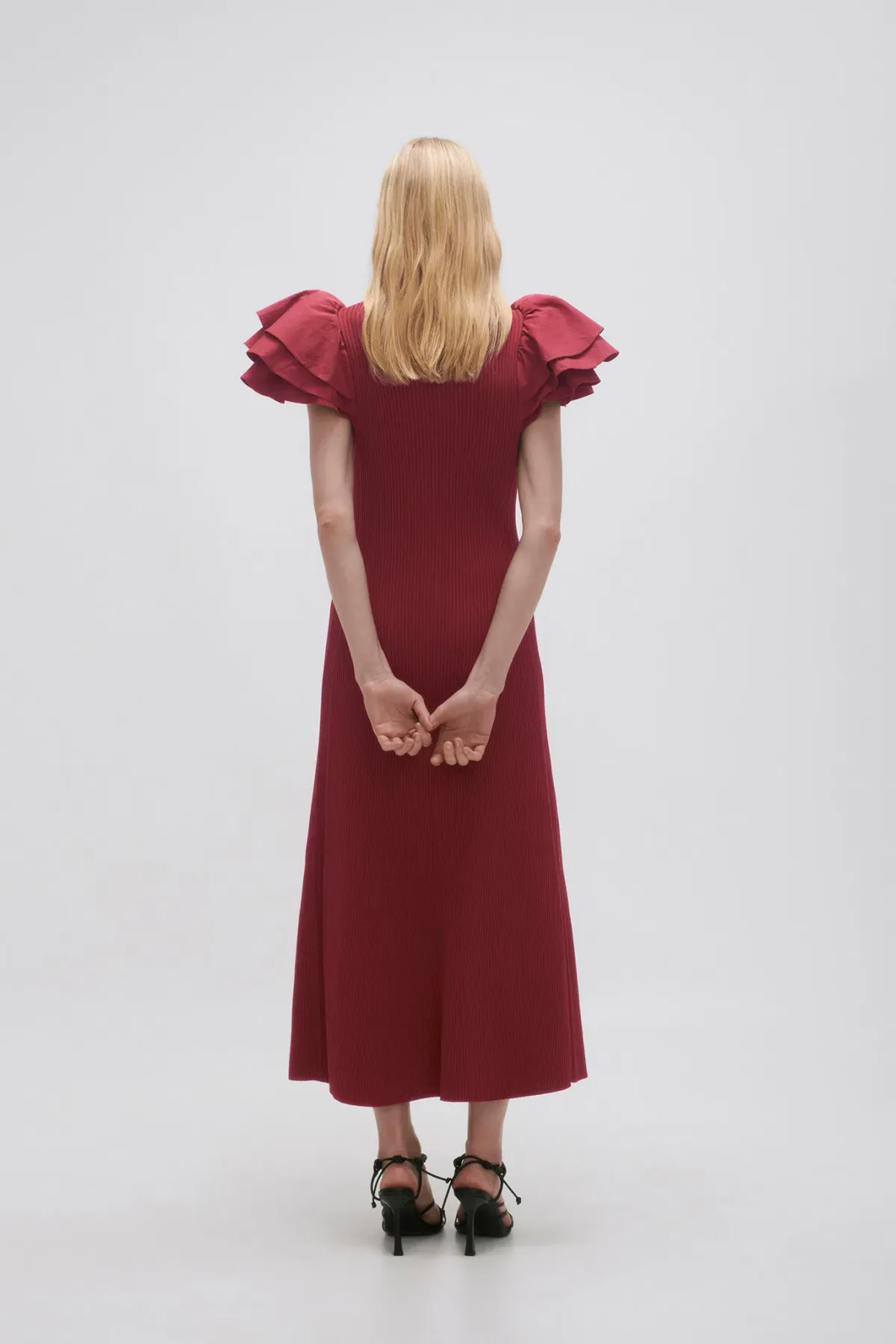 Aje Questa Puff Midi Dress Burgundy Size 6 - Image 3