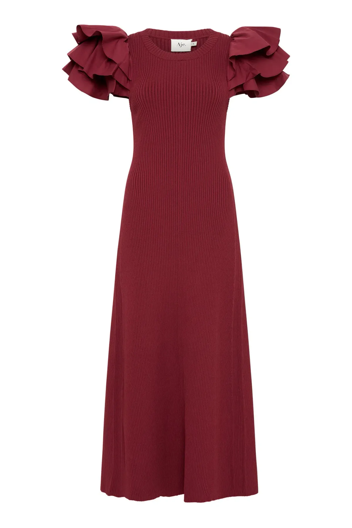 Aje Questa Puff Midi Dress Burgundy Size 6 - Image 4