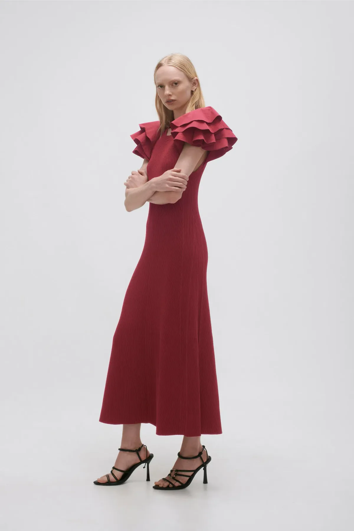 Aje Questa Puff Midi Dress Burgundy Size 6 - Image 2