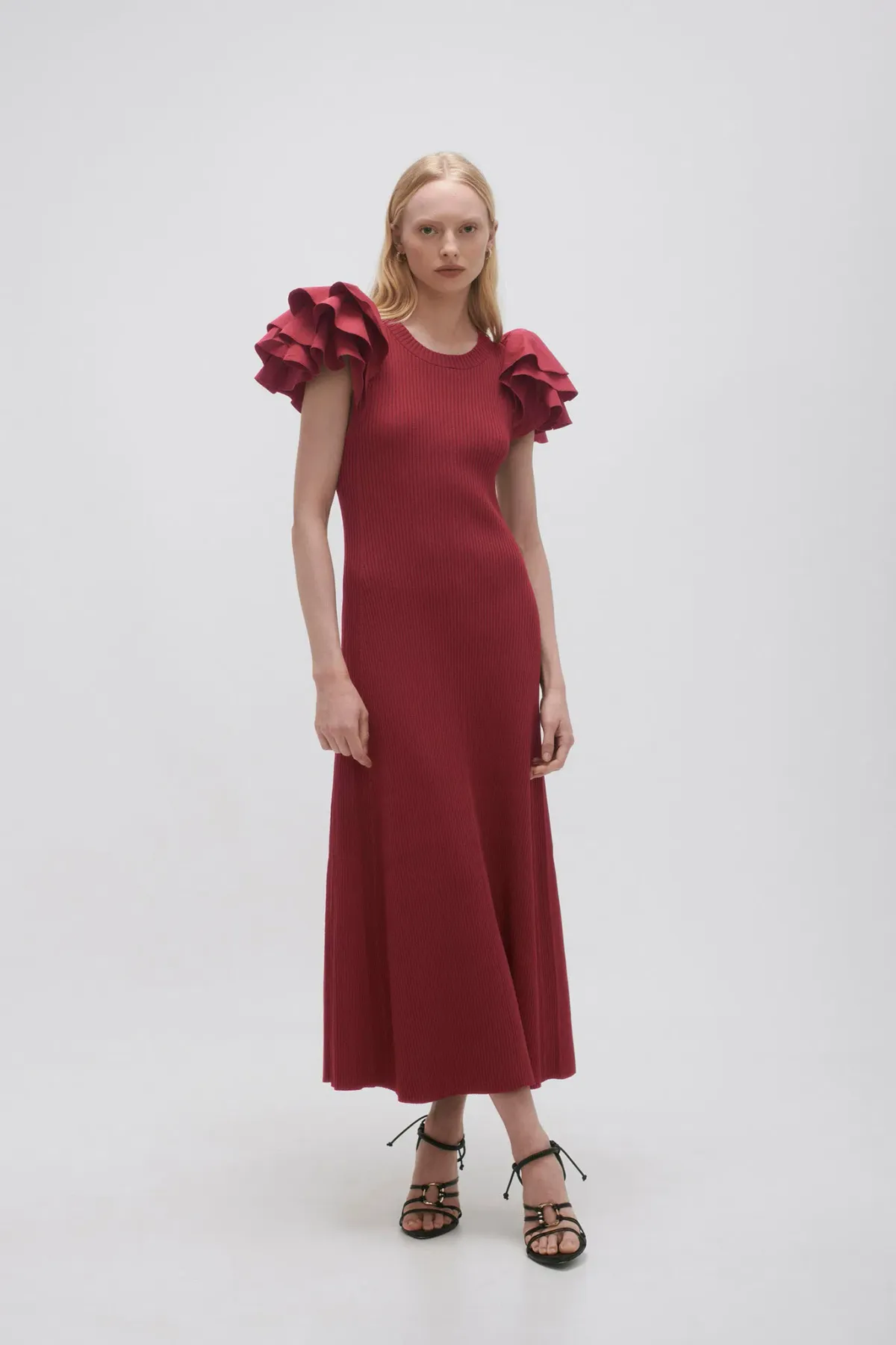 Aje Questa Puff Midi Dress Burgundy Size 6 - Image 1