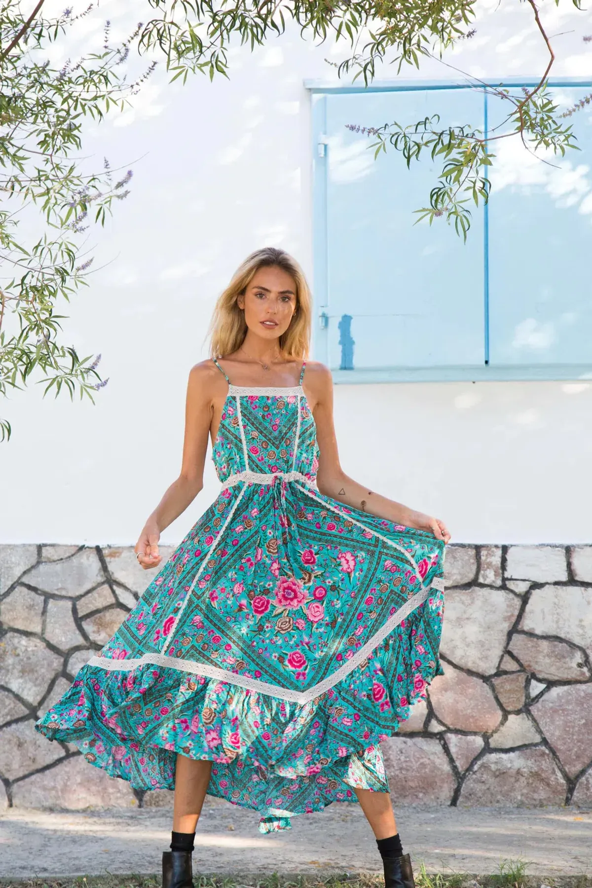 Spell Turquoise Babushka Midi Dress Size S/AU 8 - Image 2