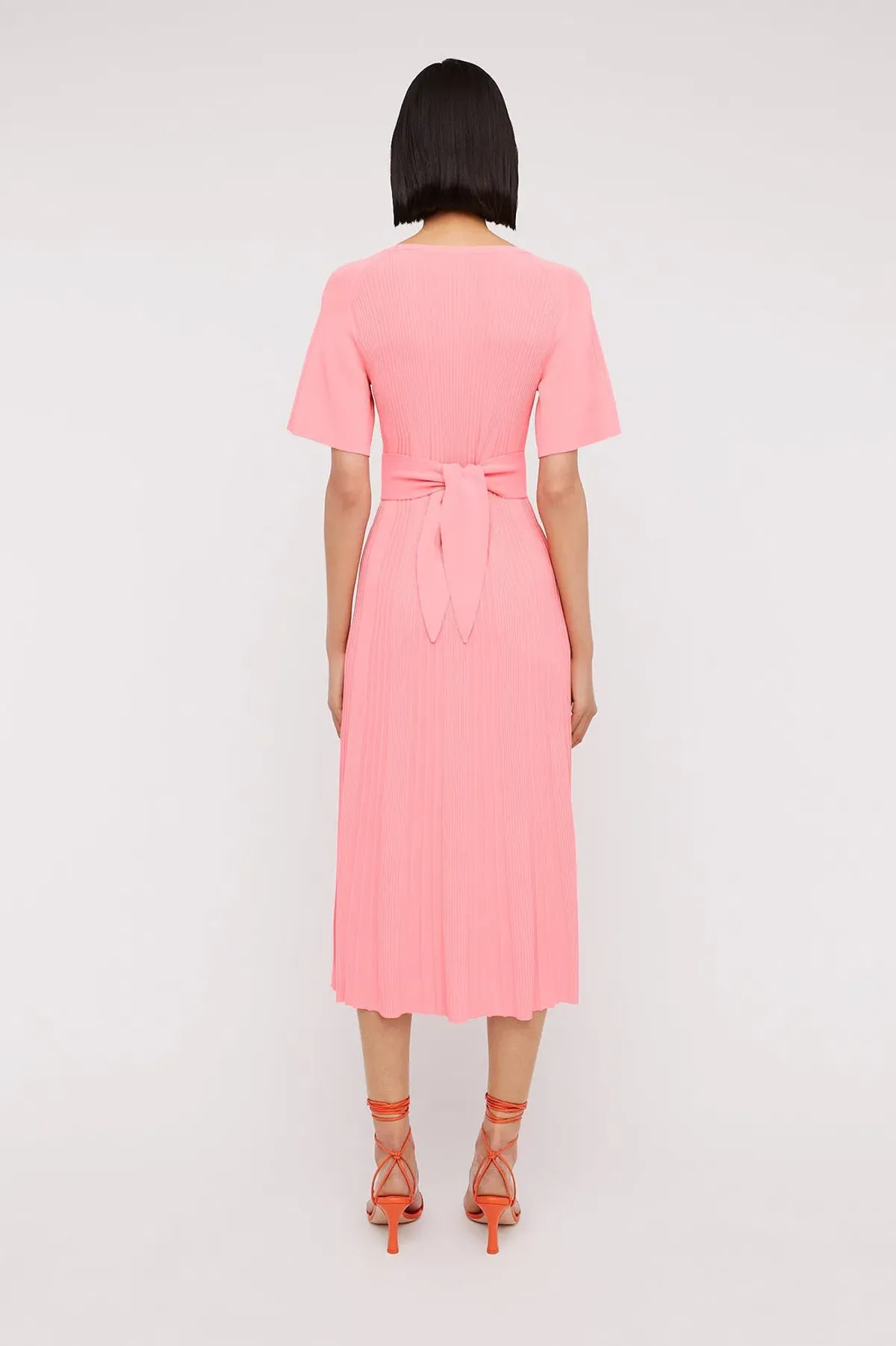 Scanlan Theodore Pleated Ribbed Draped Sleeve Dress in Peach Size S/Au 8  - Image 2