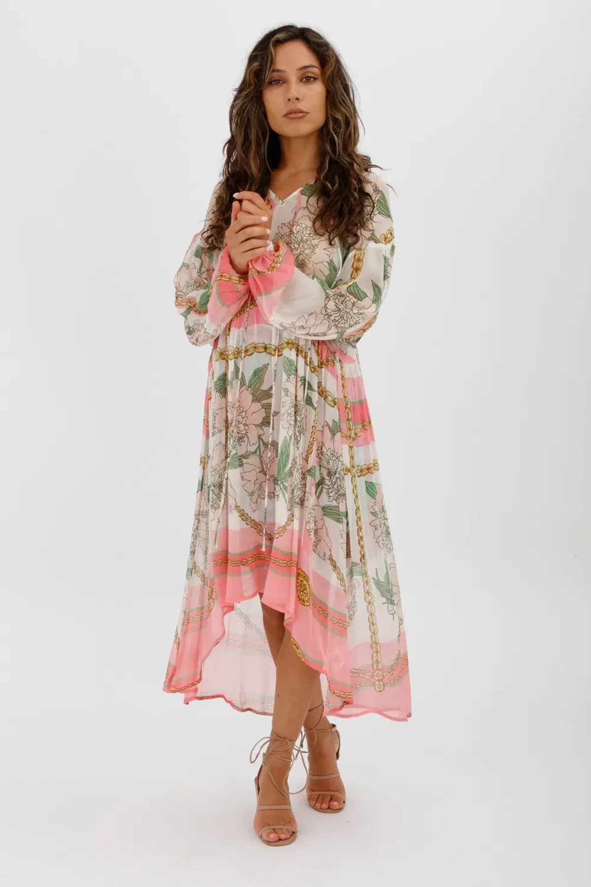 Trelise Cooper Turning Point Dress Pink Floral Print Midi Dress Size M/Au 12 - Image 1