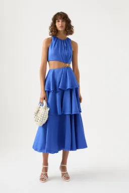 Aje Wave Cut Out Ring Midi Dress Blue Size AU 6 for rent on The Volte - image 1